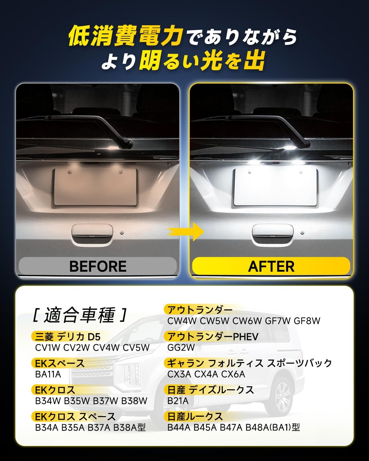 Светодиодный номерной знак AUXITO Mitsubishi Delica D5, CV1W, CV2W, CV4W, CV5W, Подсветка номерного знака, Ткань Ek, B34W, B35W, B37W, B38W, Outlander, CW4W, CW5W, CW6W, GF7W, GF8W, фото 3