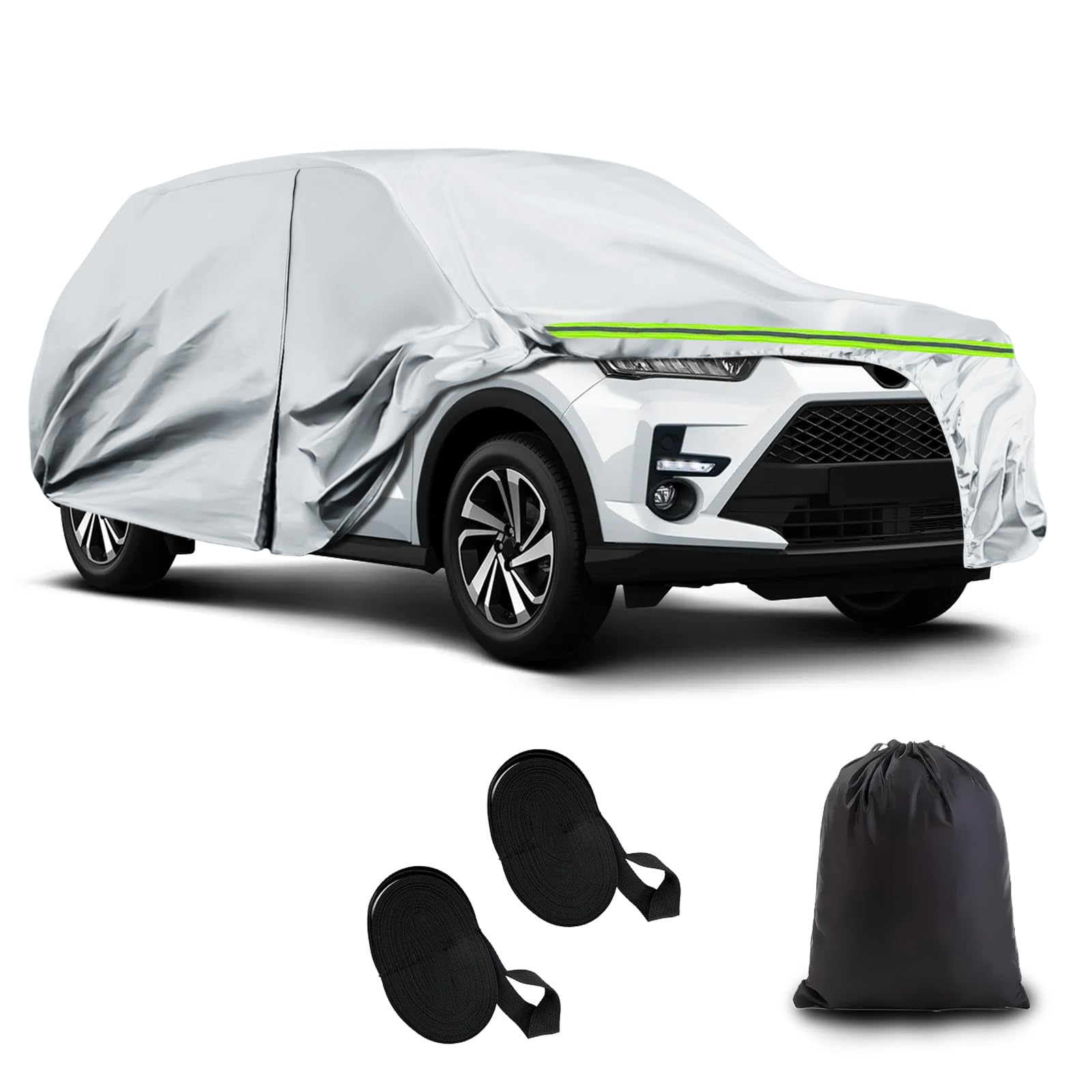 車カバー トヨTA ライズ/ダイハツ ロッキー 自動車カバー 車専用カバー 防水性アップ 裏起毛 防塵 UVカット 黄砂/雨雪対策 防風ロープ付き シルバー 四季対応 シルバー トヨTA ライズ/ダイハツ ロッキー
