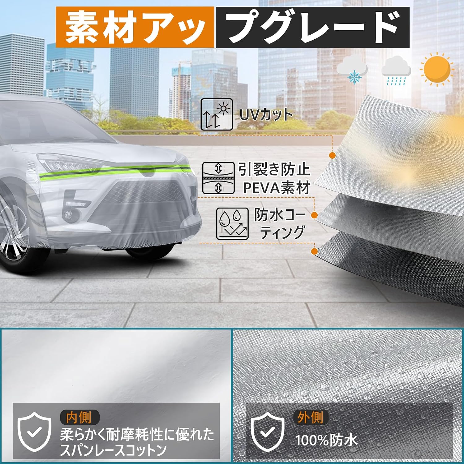 Автомобильный чехол Toyota TA Rise / Daihatsu Rocky Car Cover Эксклюзивный чехол для автомобиля, водонепроницаемый с матовой обратной стороны, пылезащитный от ультрафиолетового излучения, для защиты от желтого песка / дождя и снега с ветрозащитной веревкой, Серебристый Four seasons, Серебристый автомобильный чехол Toyota TA Rise / Daihatsu Rocky Cover Эксклюзивный чехол для автомобиля, водонепроницаемый с матовой обратной стороны, пылезащитный от ультрафиолетового излучения, для защиты от..., фото 4