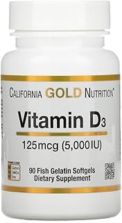 California Gold Nutrition, ビタミンD3、125mcg（5,000IU）、魚ゼラチンソフトジェル90粒 [並行輸入品]