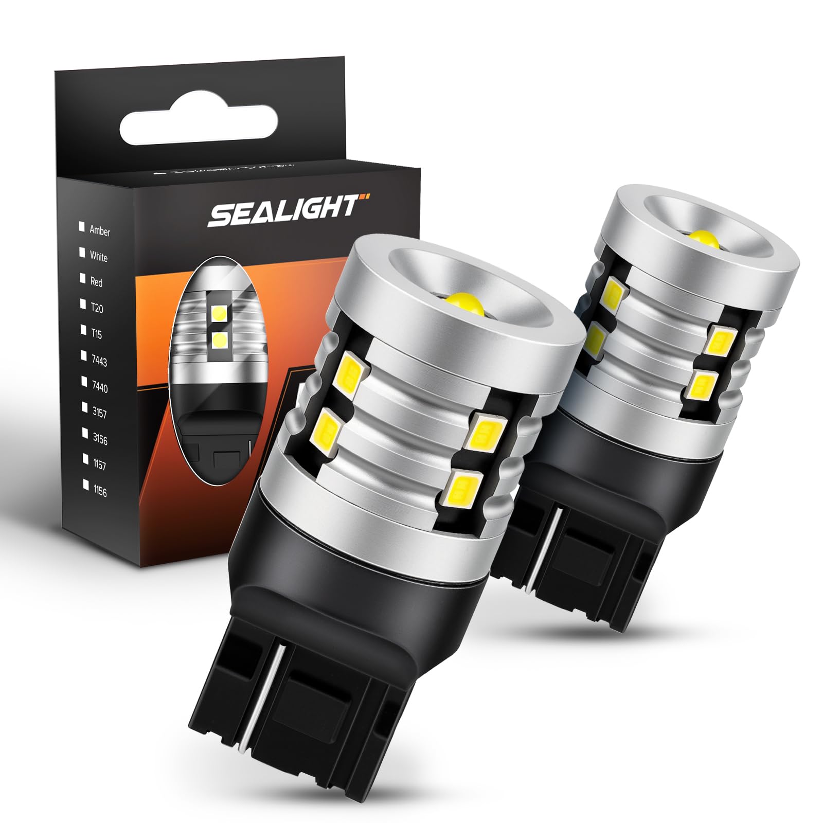 SEALIGHT T20 LED Single Back Lamp, Explosive Light, 3,000 Lumens, 25 W, Compatible with Car Inspections, White, Turn Signal, Backlight, Latest 3030 SMD T20, Different Pinch Parts, Built-In Canceller, Reverse Light, 7440, Non-Polarity, 6500K DC 12V Vehicles, 50,0000 Hours Lifespan Hours (2 Years white 3000lm T20/7440/7443
