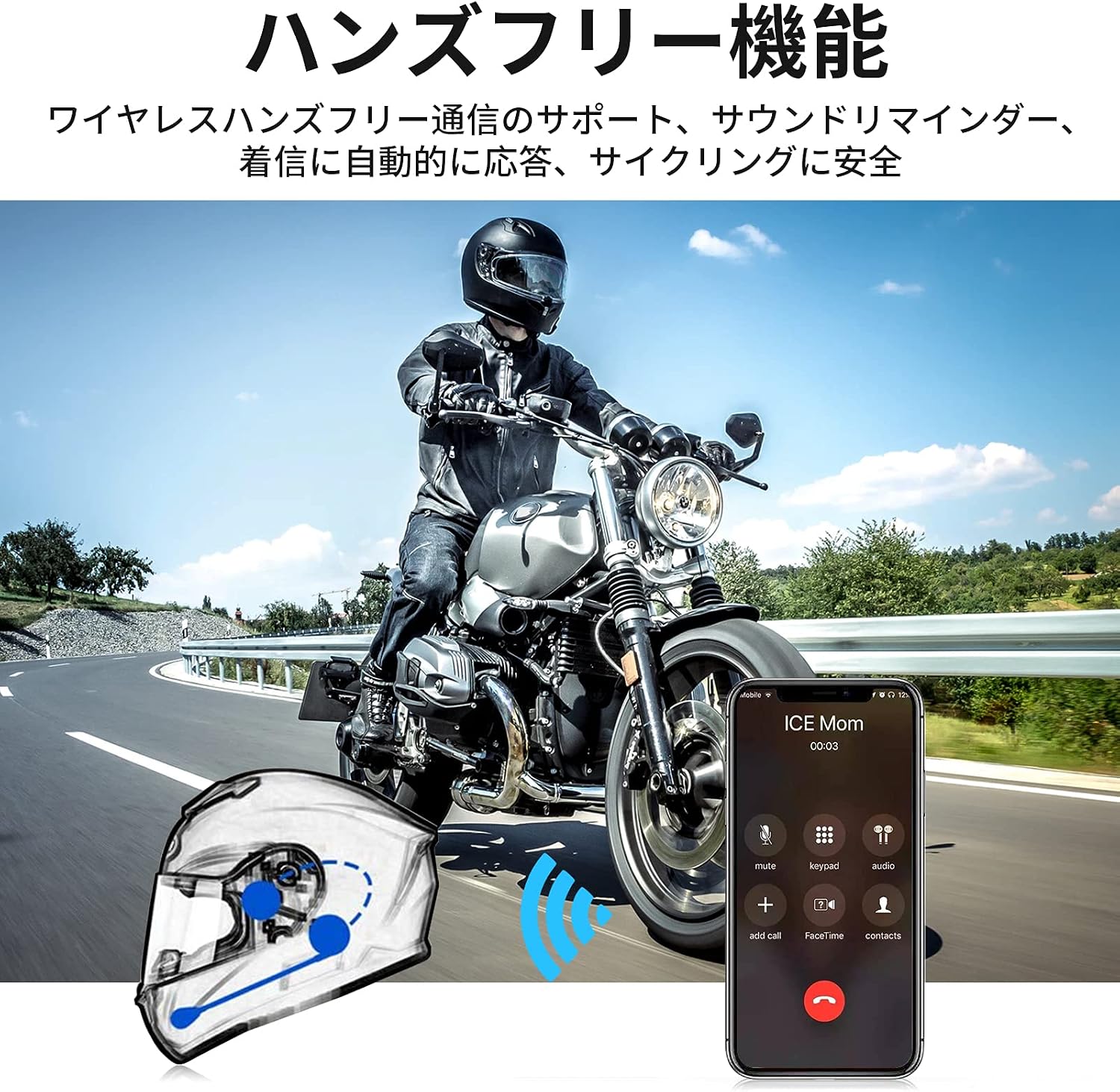Мотоциклетные наушники ультратонкие для мотоцикла Bluetooth 5.0 шлем гарнитура автоответчик IP65 Водонепроницаемый мотоциклетный динамик Вызов / музыка / голосовое управление с японским руководством M5H, фото 2