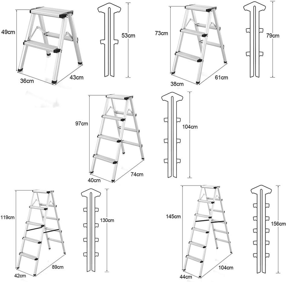 Складная алюминиевая стремянка, 2, 3, 4, 5 ярусов, Легкая, Компактная, Грузоподъемность 330,7 фунтов (150 кг), Противоскользящая, Для внутреннего и наружного использования, Стильная, Для домашнего использования, Коммерческого использования, Для уборки больших помещений, 2-й этаж автомобиля, фото 6