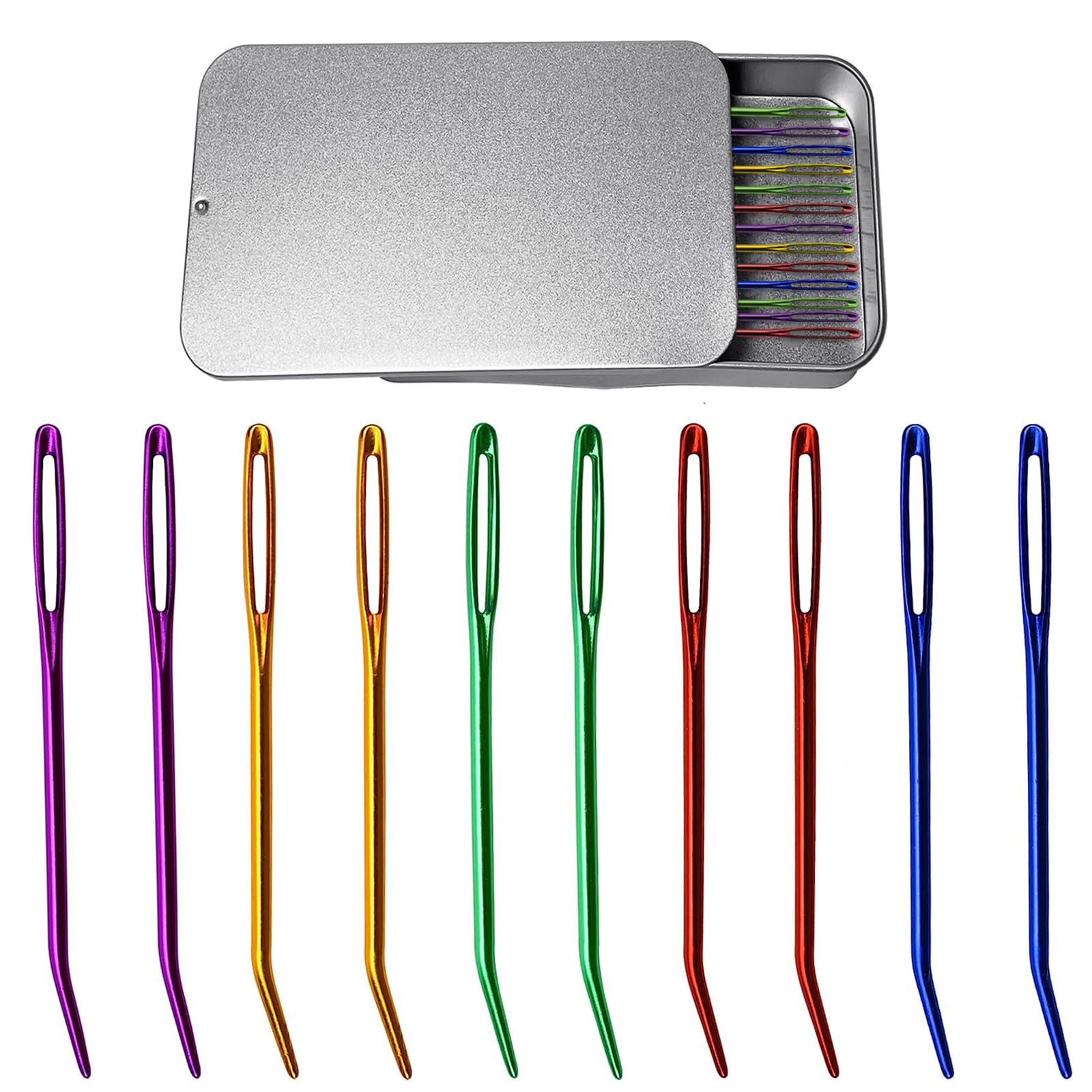 10 Thread Darning Tapestry Needles, Large Large Eye Needles for Tapestry, Curved Tip Embroidery Needles, Blunt Yarn Needles, Wool, Darning, Knitting Crochet Hooks with Iron Box