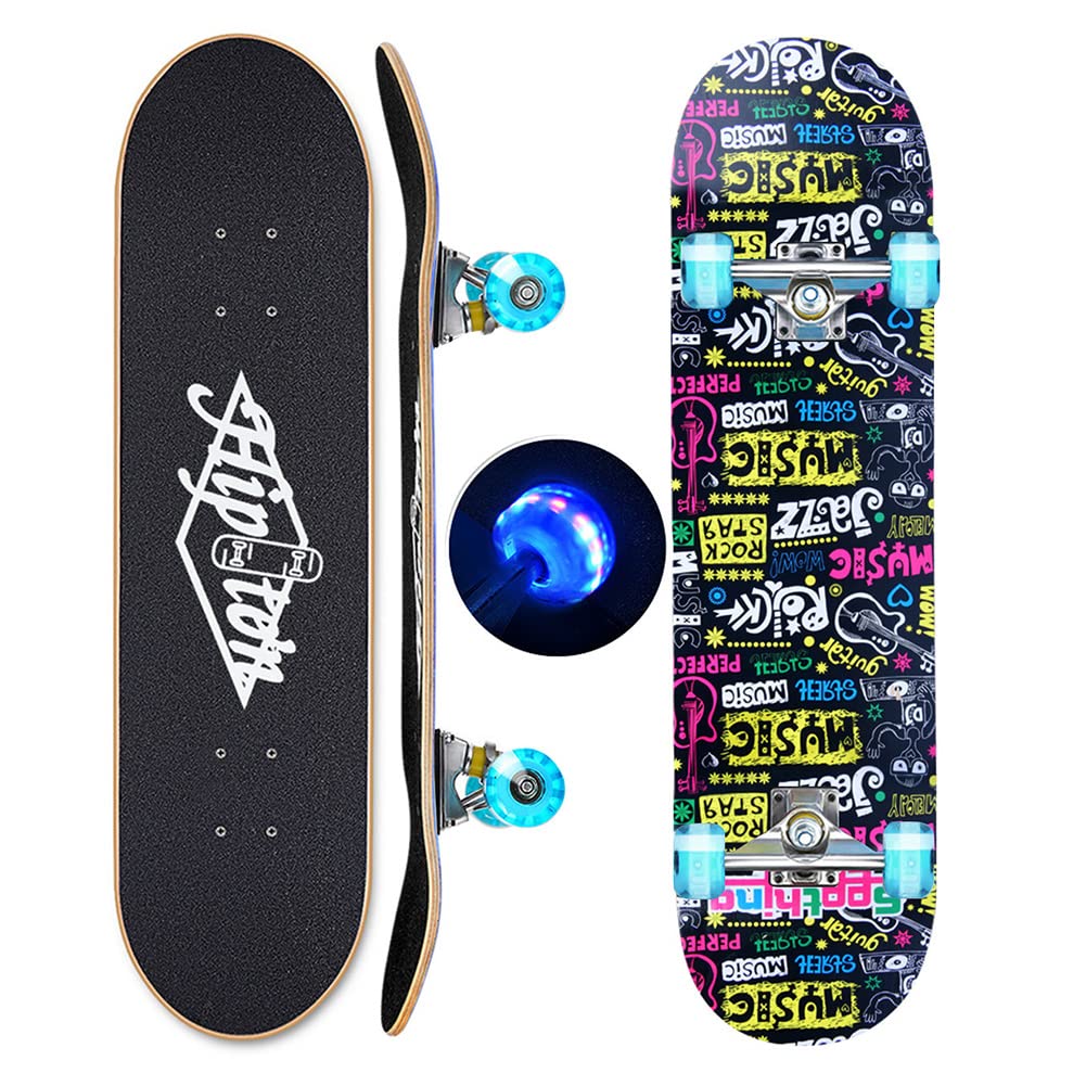 Skateboard 8-Ply Canadian Maple 31-Inch with Upgraded Tires, High Precision, Enhances Focus and Balance, for Beginners, Suitable for Adults, Youth, and Children MUSICB