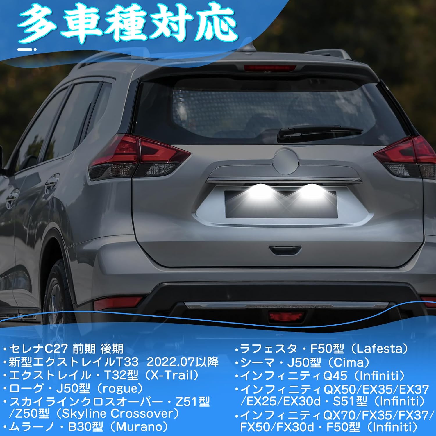 GemPro новая модель X-Trail T33 Selena C27 светодиодный номерной знак X-Trail T32 Rogue J50 номерной знак LED Nissan приложение комплект из 2 предметов взрывной фонарь оригинальная замена, фото 5