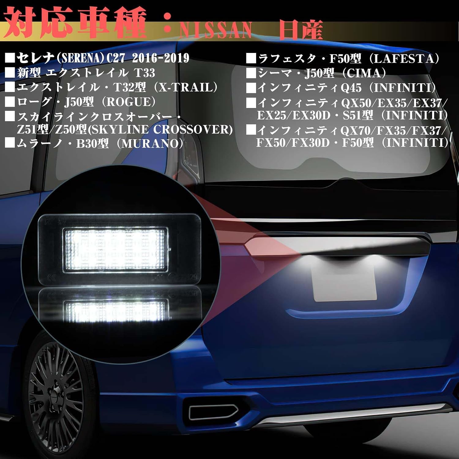 GemPro новая модель X-Trail T33 Selena C27 светодиодный номерной знак X-Trail T32 Rogue J50 номерной знак LED Nissan приложение комплект из 2 предметов взрывной фонарь оригинальная замена, фото 8