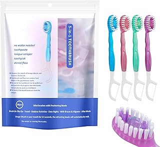 5 in 1 Mini Toothbrush & Floss & Tongue Scraper & Toothpick Set, Portable Oral Care, 26PCS Travel Tooth-Brush Individually Wrapped Prepasted with Toothpaste, 4 Flavors, Disposable