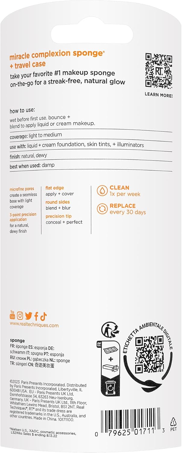 Губка для макияжа Real Techniques Miracle Complexion для нанесения тонального крема с полным покрытием в дорожном футляре (упаковка и цвет могут отличаться), фото 12