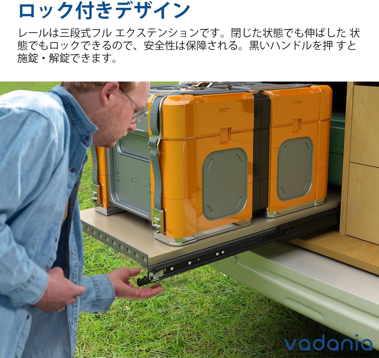 VADANIA Черный с замком # D76 Сверхтяжелая направляющая для выдвижных ящиков 1500 мм, промышленные направляющие для выдвижных ящиков Слева и справа, 1 комплект, ширина 1500 мм, 76 мм (черный), фото 6