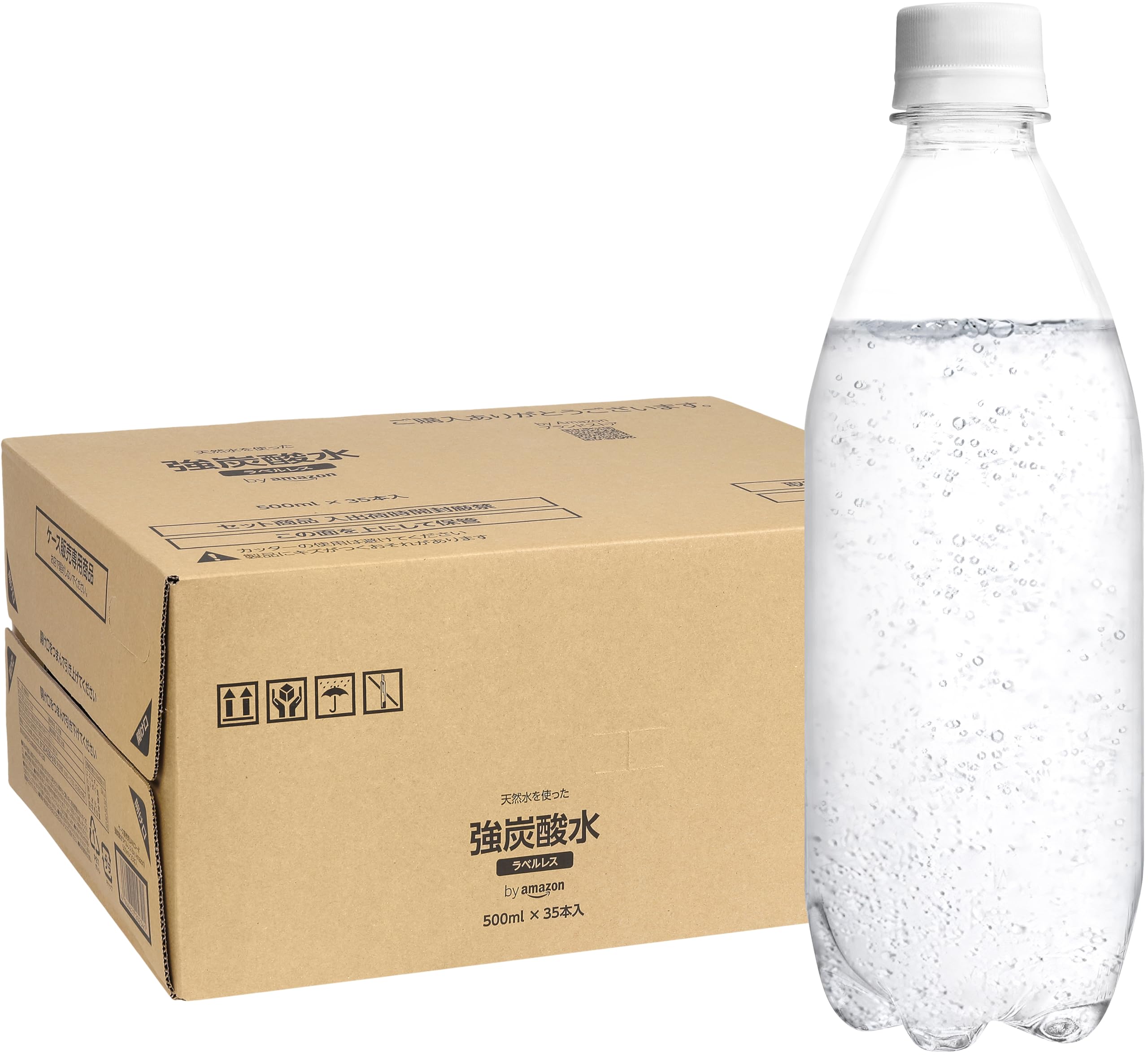 By Amazon Strong Carbonated Water, Plain, Labelless, 16.9 fl oz (500 ml) x 35 Bottles