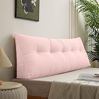 Corduroy Reading Headboard Wedge Pillow - Ergonomic Triangular Backrest for Dorm Bed Gap, 40cm Wide(Pink,120x40cm 47.24x15.75in)