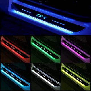 マツダ CX-5 スカッフプレート キッキング ステップガーニッシュ サイドステップガード 7色 LED流れる アクリル製 自動変色 配線不要 USB充電コード付き 簡単取り付け ドアステッププレートLED発光 2点セット 内装パーツ (CX-5, 後席（短）2点)