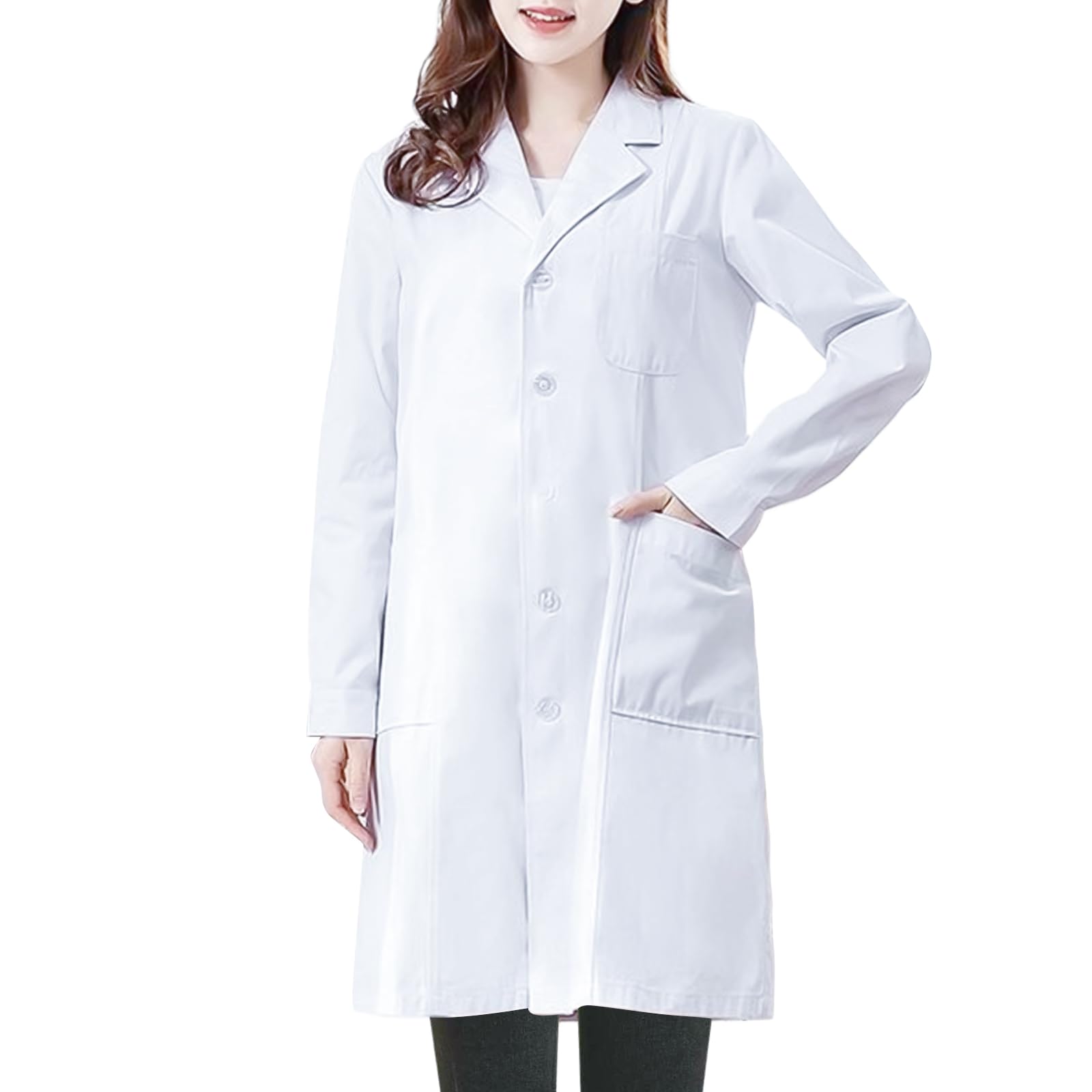 Women's Doctor Coat, Examination Clothing, Long Sleeve, Laboratory Clothes, Doctors, Lab Coat for Research, Long Length, Lightweight, Breathable, Comfortable Medium