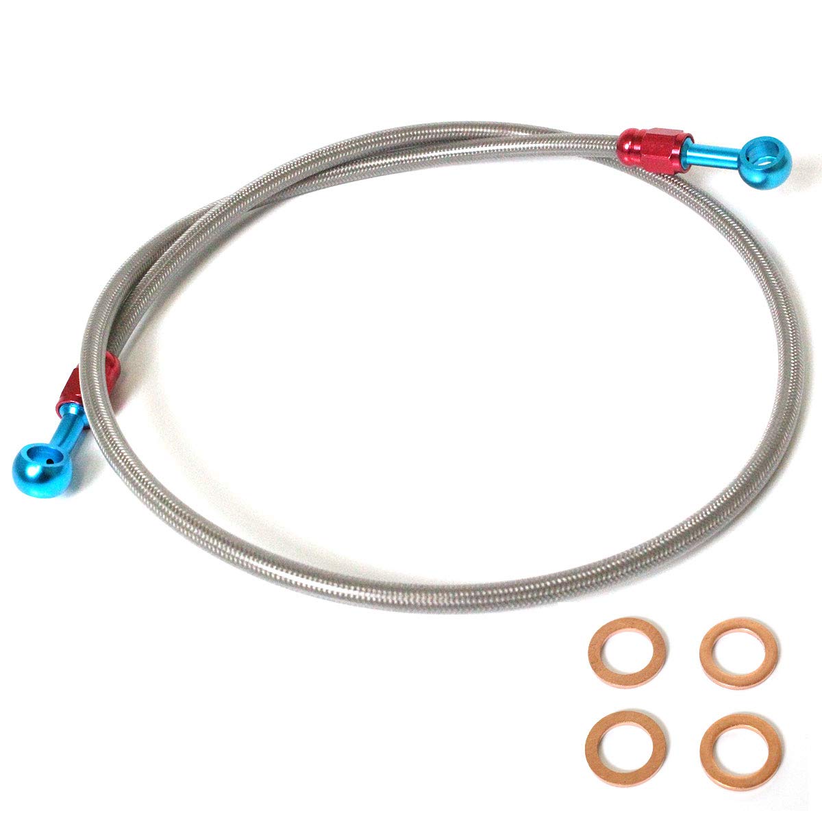 Stainless Mesh Brake Hose Clutch Hose 85 cm/850 mm Silver A [Red x Blue] with Copper Washer Angle Straight & 20° Hydraulic 850mm Silver A
