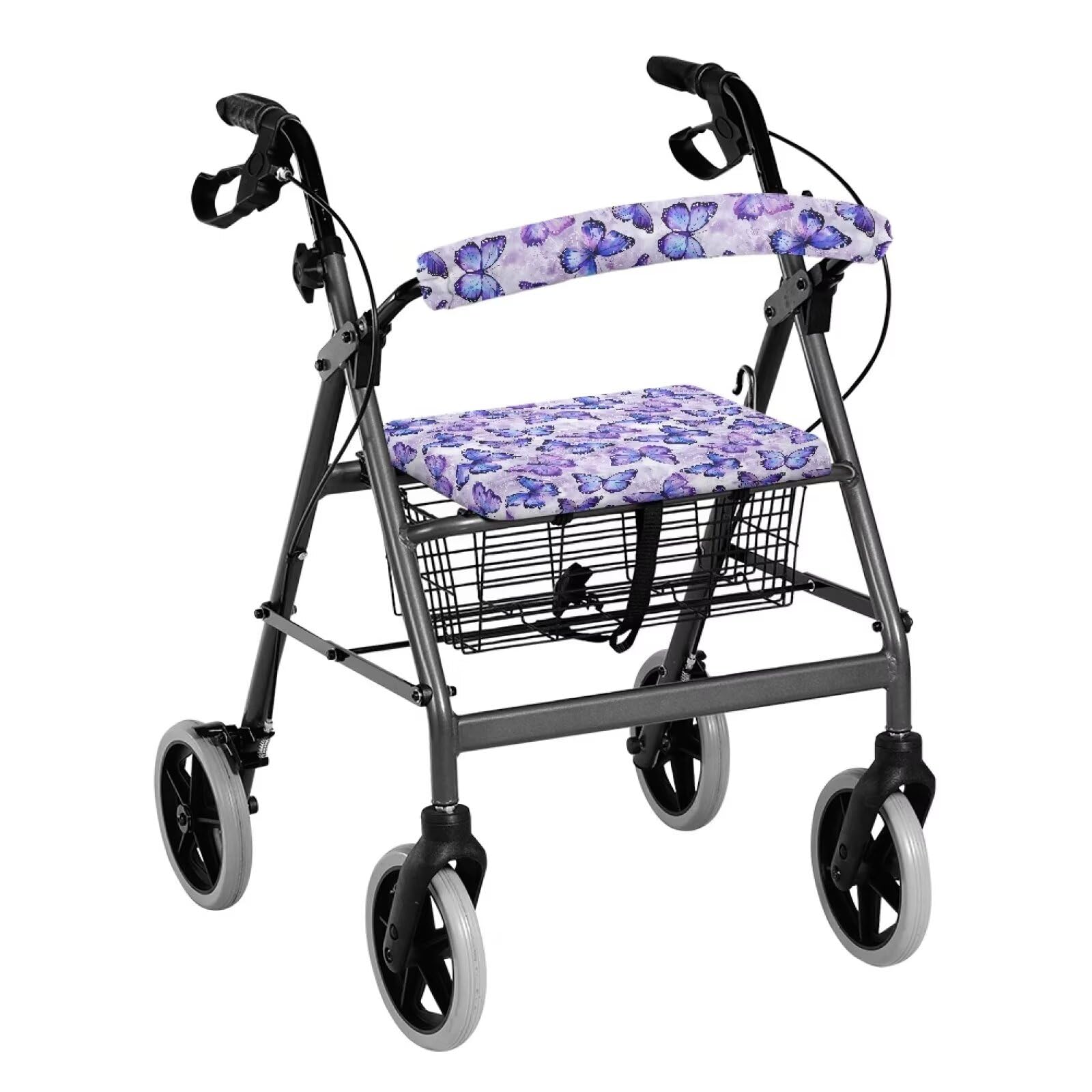 Rollator Accessories ウォーカーシートカバー 女性用 バタフライローラーウォーカーシートと背もたれカバー レディース 洗えるウォーカー シートギフトカバー付き パープル パープル 蝶