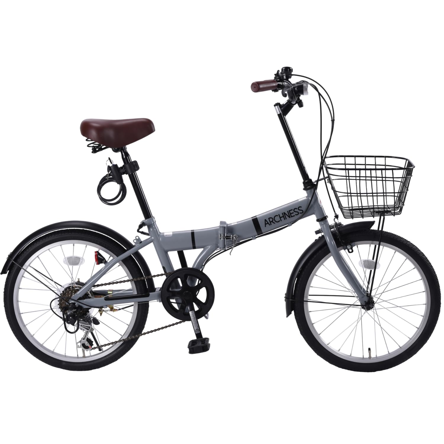 206-1B 折りたたみ自転車 20インチ 自転車 軽量 シマノ6段変速ギア カゴ ワイヤー錠・LEDライト 折り畳み 通勤 通学 街乗り [並行輸入品] グレー