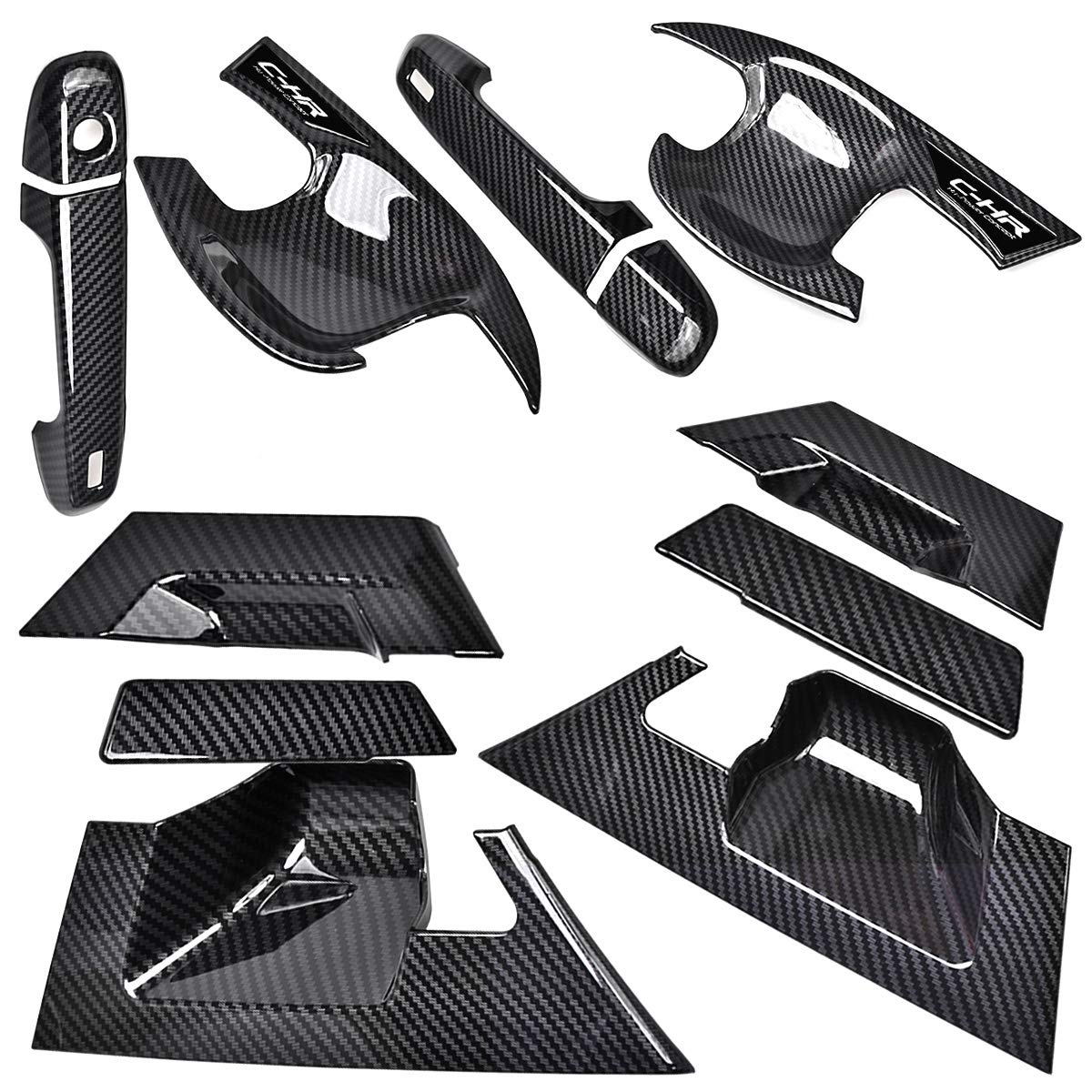 Toyota C-HR Exclusive Door Handle Cover CHR Door Knob Cover Exterior C-HR Bowl Cover Protector Garnish Dress-Up Custom CHR ZYX10 NGX50 Exclusive Exterior Parts Scratch-Resistant Compatible Carbon Tone