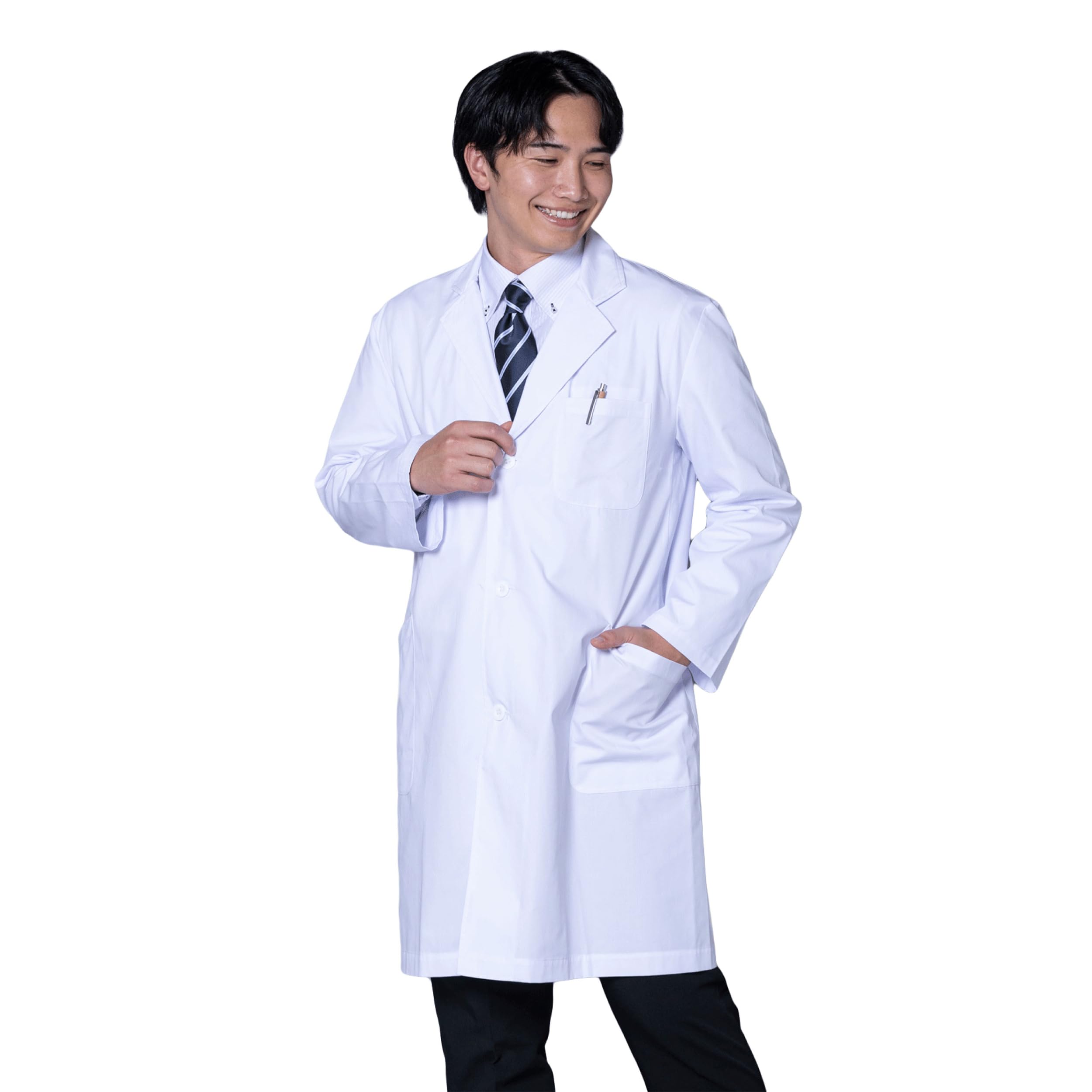 Matsuyoshi Doctor Coat, White Coat 【L Size】 Men's Examination Coat, Training Coat, Internship Coat, Long Sleeve with Pockets, Medical white Large