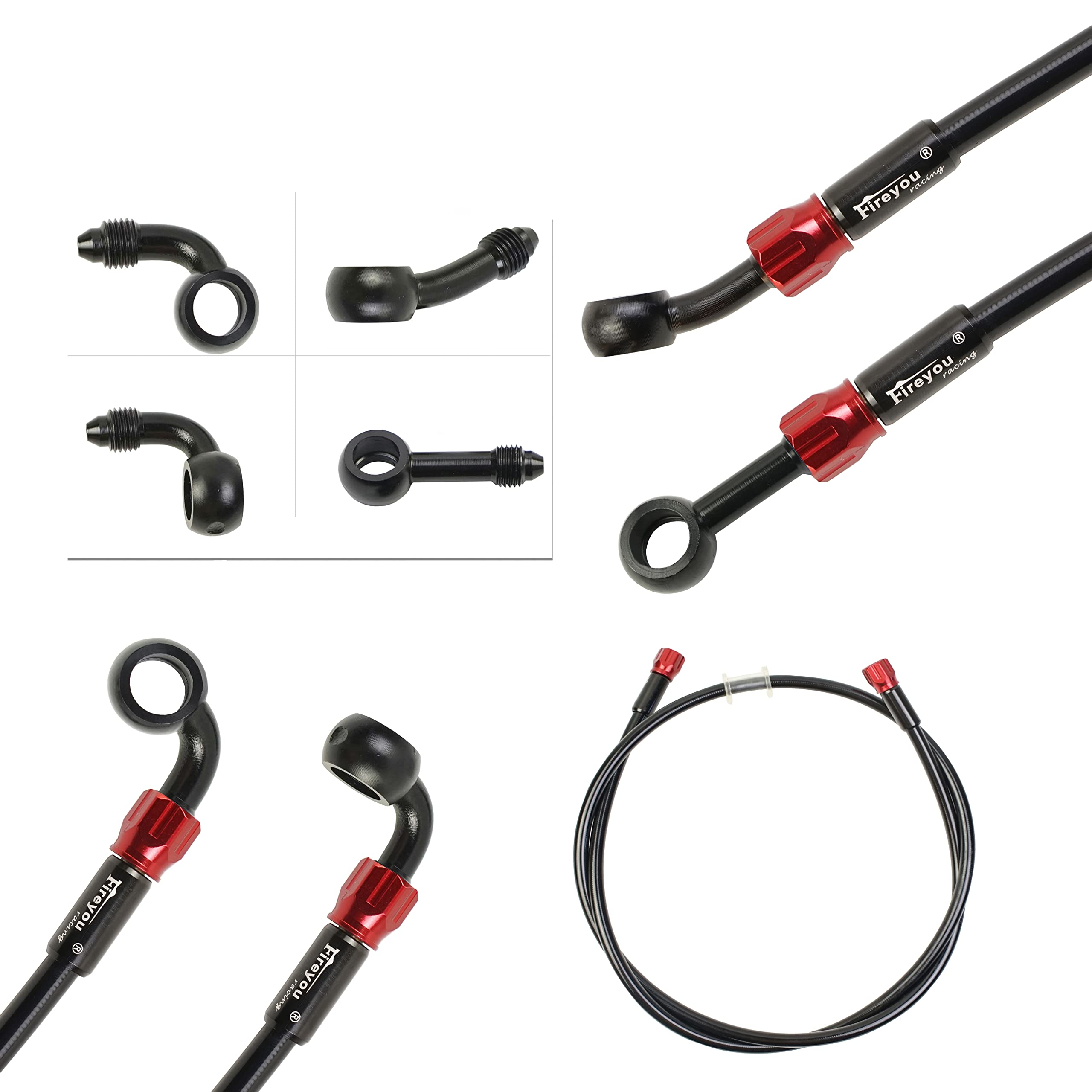Motorcycle Brake Hose Braided, 400-2400mm AN3 Hydraulic Clutch Tube Oil DOT Fluid Line Stainless Steel ATV Dirt Pit Accessory Banjo Removal for Street Racing Bikes 800mm Black and Red