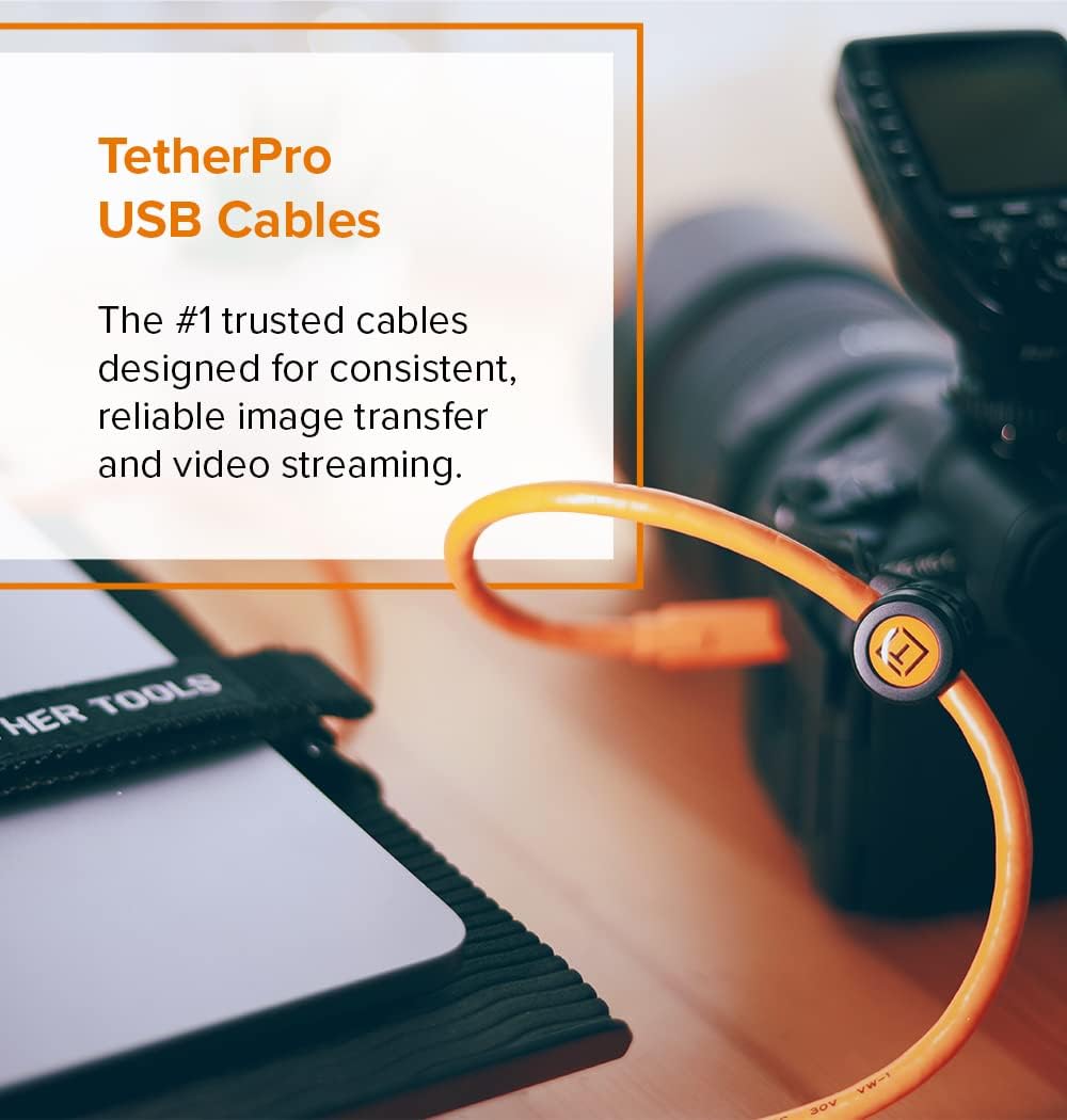 TetherTools ORG CUC3215-ORG TetherPro USB 3.0 - USB-C, 15 футов (4,6 м) с высокой видимостью, оранжевый, фото 2