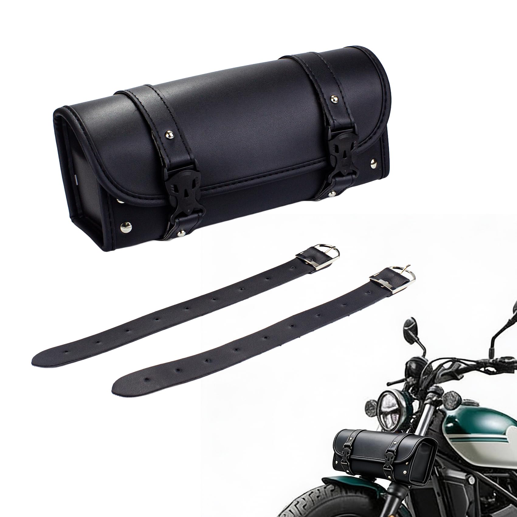 Motorcycle Mini Tool Bag with Studs, Made of PU Leather, Small Item Storage Case, Universal Type for Touring, Waterproof, Easy to Attach, Side Bag, Auxiliary Storage, Custom Parts