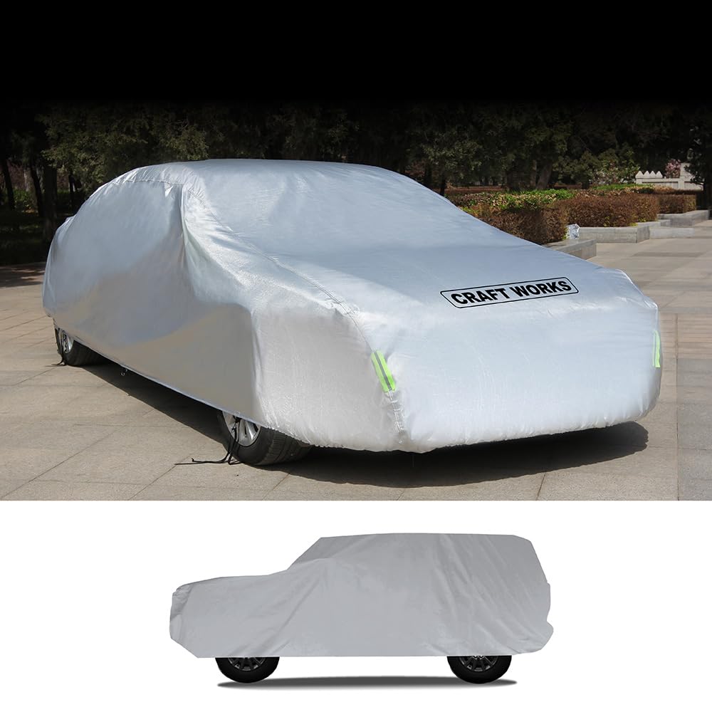 Mechanic-Supervised Car Vehicle Cover with Brushed Back, Body Car Cover, Frost Protection, Sunshade, UV Protection, Waterproof, Yellow Dust Countermeasures, UV Cut, Sunburn Protection, SUV, Silver Silver SUV