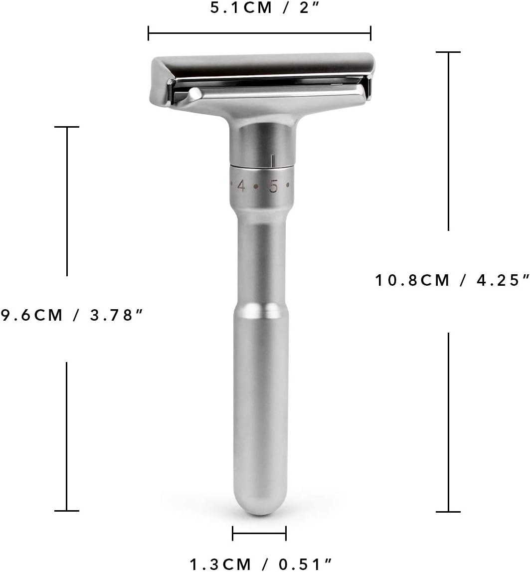 Т-образная безопасная бритва QSHAVE регулируемая, классическая (1 бритва и 5 сменных лезвий с титановым покрытием), 2 варианта в ассортименте, фото 2