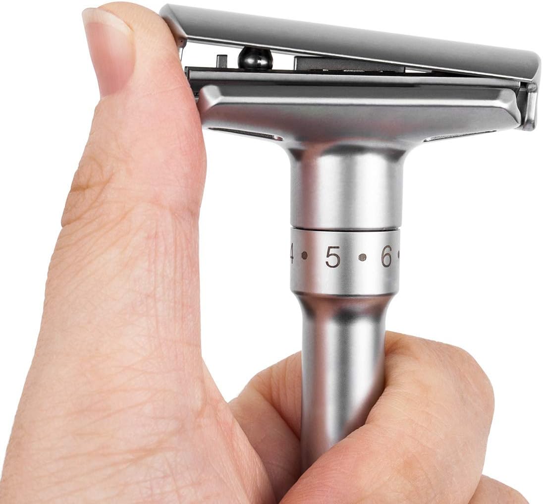 Т-образная безопасная бритва QSHAVE регулируемая, классическая (1 бритва и 5 сменных лезвий с титановым покрытием), 2 варианта в ассортименте, фото 8
