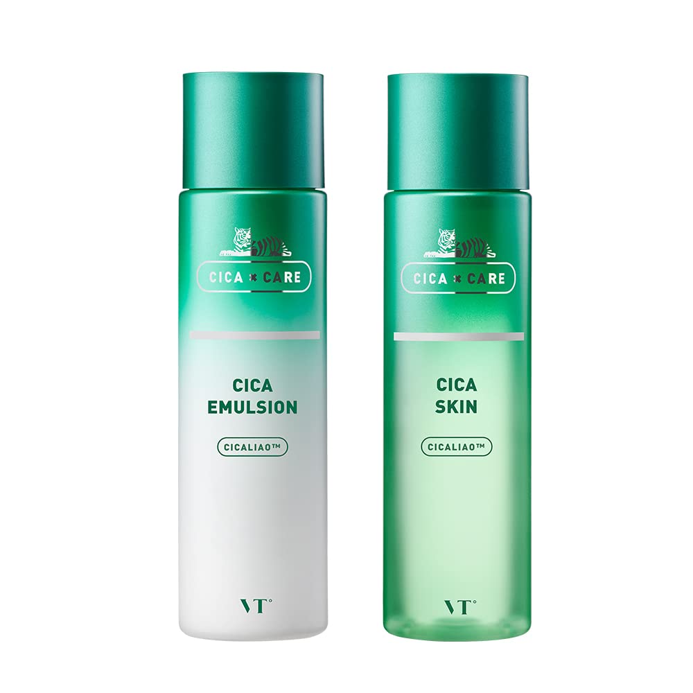 VT COSMETICS CICA Skin Emulsion, Six Types, Sensitive Skin, Dry Skin, Skin Care, Moisturizing, Toner, Emulsion, Korean Cosmetic, CICA (【SET】CICA Skin 200ml & Emulsion 200ml) [SET] Deer Skin 6.8 fl oz (200 ml) & Emulsion 6.8 fl oz (200 ml)