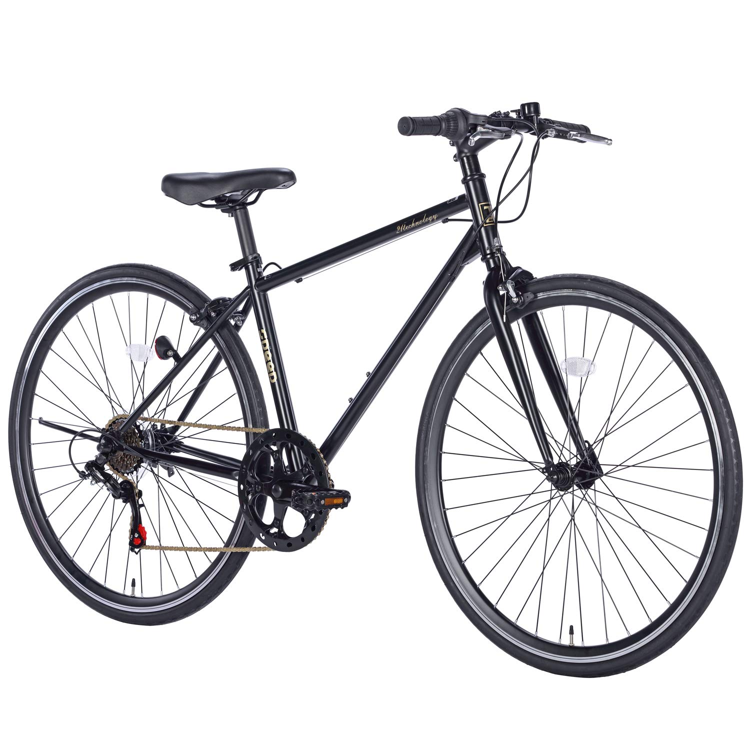 21Technology CL266 Bicycle Cross Bike, 700 x 28c Tire, Shimano 6-Speed Gear, Revosifter, Flat Handlebar, Front and Rear Caliper Brakes matte black