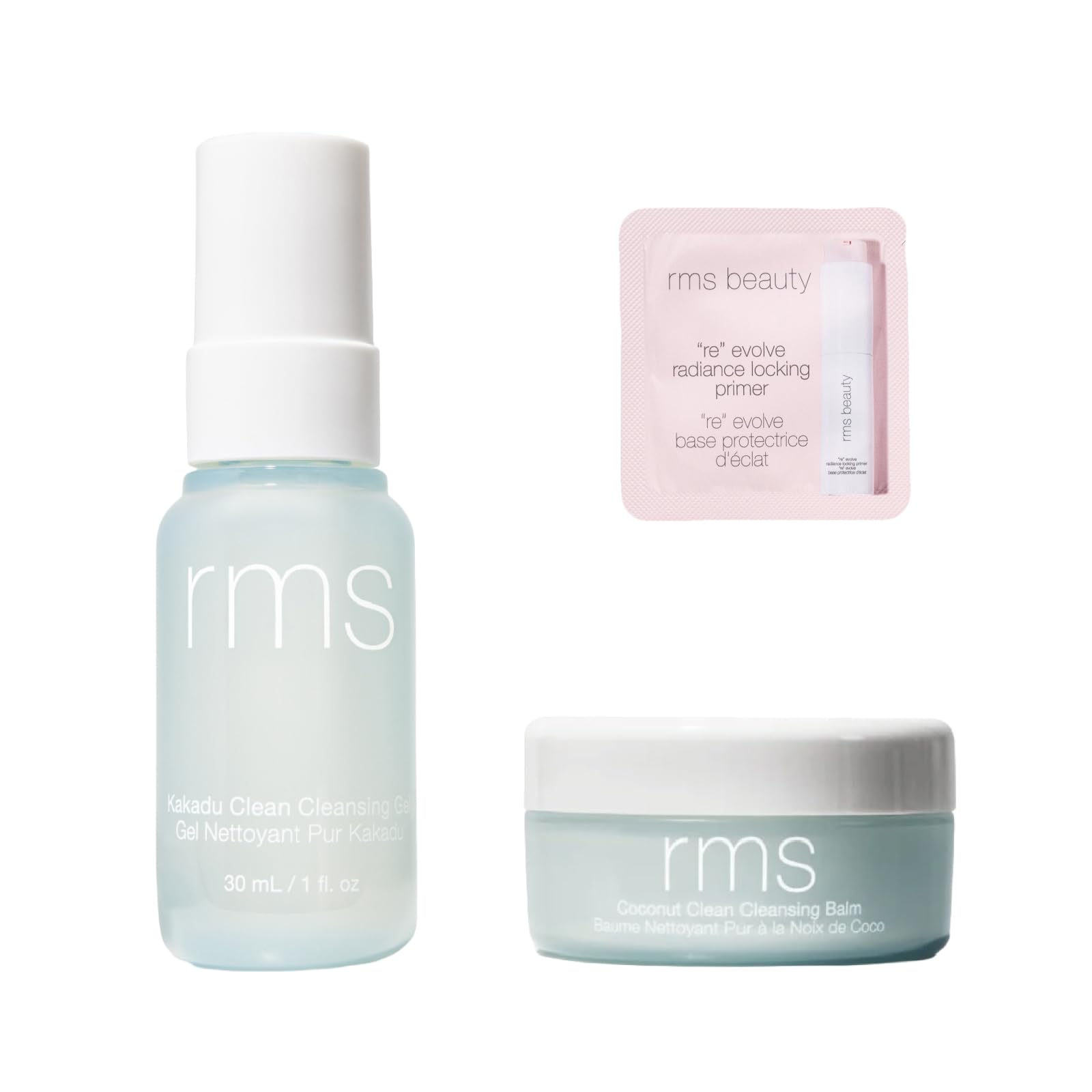 rms Beauty Clean Cleanser Travel Size Duo + Primer Sample Kit, Natural Cleansing W Face Wash Kit, Sample Included