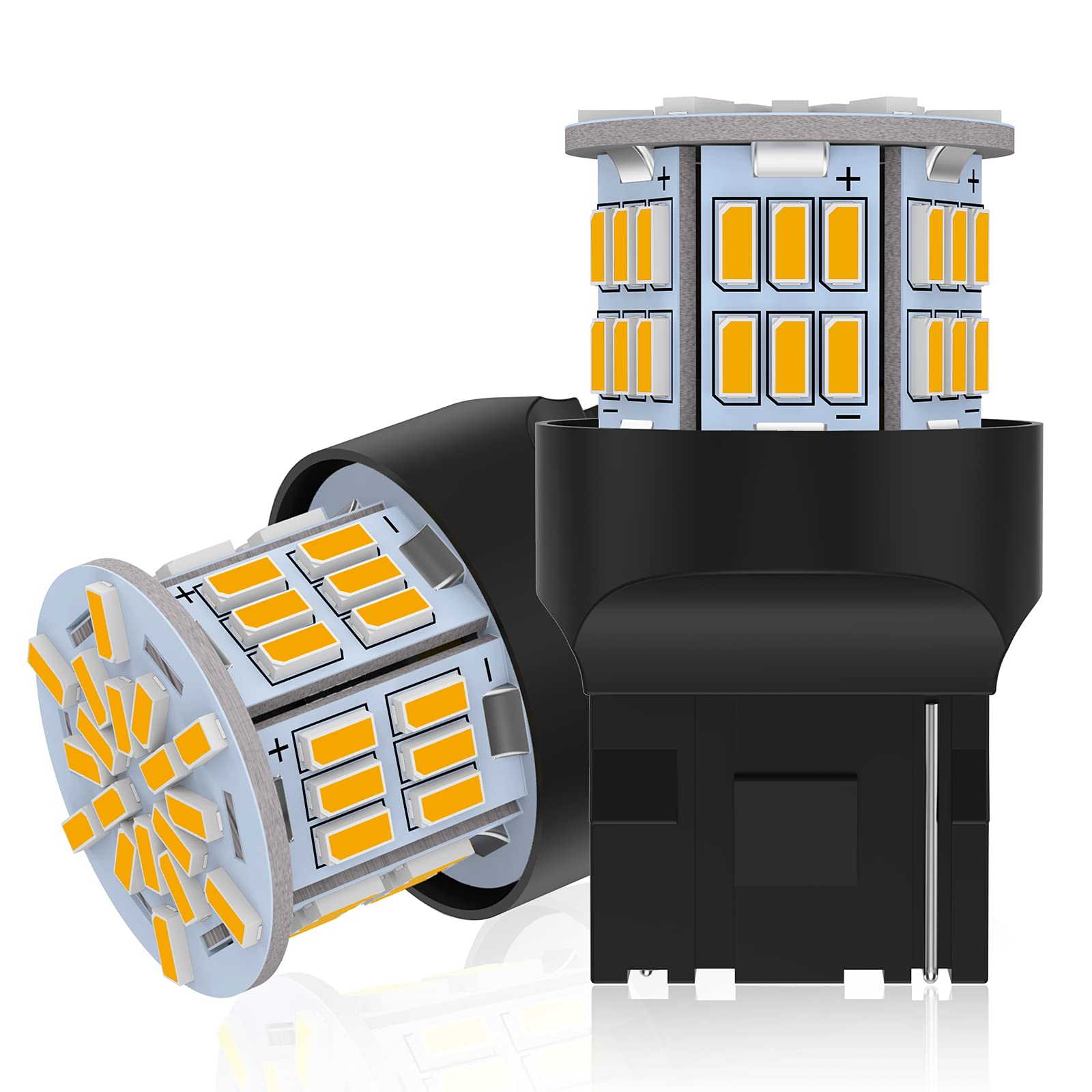 12V-24V車用 T20 シングル球 アンバー バックライト テールランプ LEDバルブ 54連3014SMD 汎用 変換 超高輝度 6000-6500K (2個セット) T20 シングル球（アンバー）