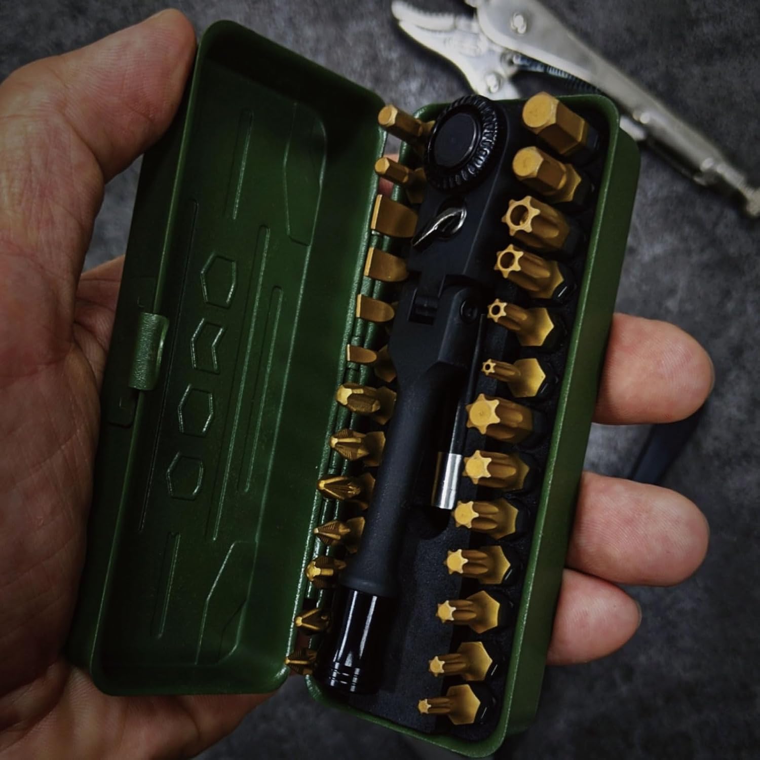 Набор бит KESI Torx с 29-точечным храповиком 2-в-1 угол установки 6,35 мм (1/4 ") Механизм поворотного замка Патентованный держатель стального магнита bit S2 Stabby Многофункциональный инструмент для обслуживания в металлическом корпусе, фото 2