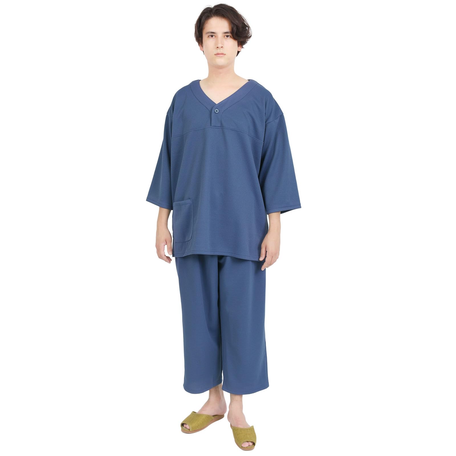 Fuuka Waffle Material, Unisex, Linen, Commercial Use, Sauna, Hotel, Bedrock Bath, Spa (S/F/2L) Free size blue