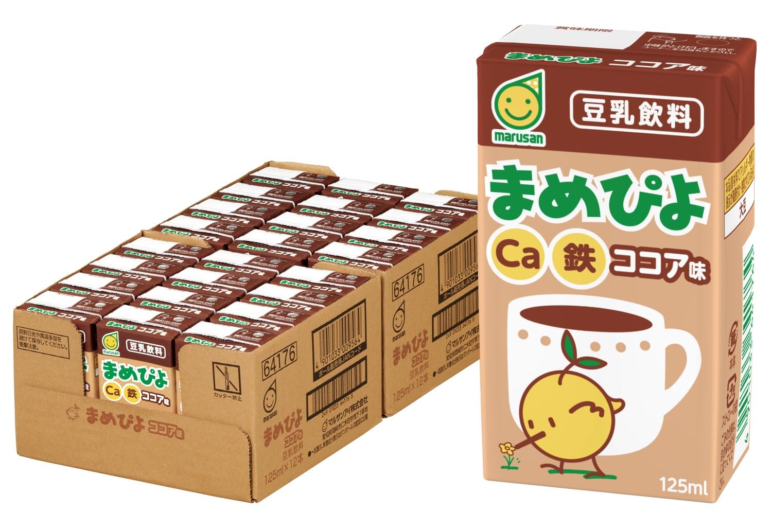 Marusan Mamepiyo Cocoa Flavor, 4.2 fl oz (125 ml) x 24 Bottles Cacao
