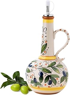 Ceramic Oil Dispenser - 700ML Hand Painted Pottery Vessel, Stainless Steel Pour Spout, Ergonomic Grip Handle, Decorative Kitchen Storage Solution | Home Cooking Table Vinegar Dressing Use