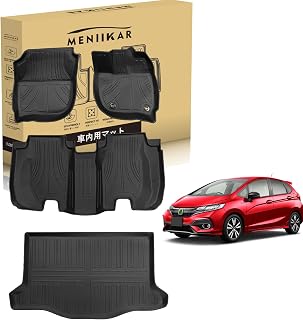 ホンダフィット GK3/GK4/GK5/GK6 GP5/GP6型 AT車専用のフロアマット+ラゲッジマット 4枚セット 。3Dカーマットが防水・防滑・防汚でTPE素材製, FIT 2013.09-2020.01年式対応. (1-2列目フロアマット+トランクマット)
