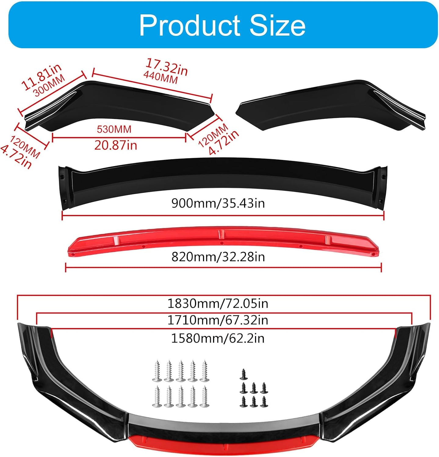 Разветвитель для губ переднего бампера автомобиля, разделитель, спойлер, диффузор, Регулируемая защита из 4 частей для всех моделей автомобилей, автомобильный комплект для губ, фото 3