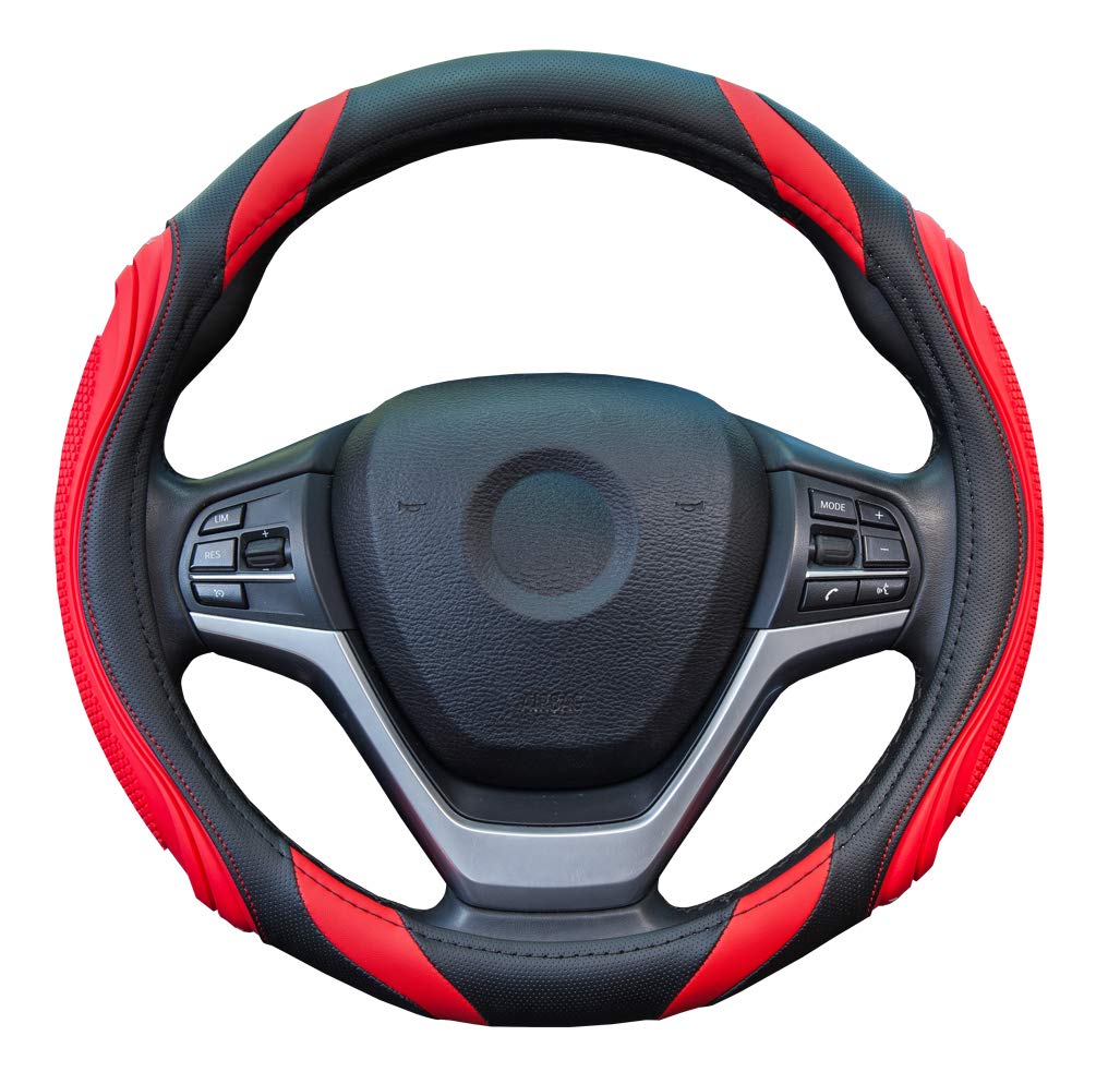ZATOOTO YWLY82-R Steering Wheel Cover, Small Size, For Light Vehicles, Diameter 15.0 inches (38 cm), Popular, Silicone, Leather, Non-Slip Fit, Red