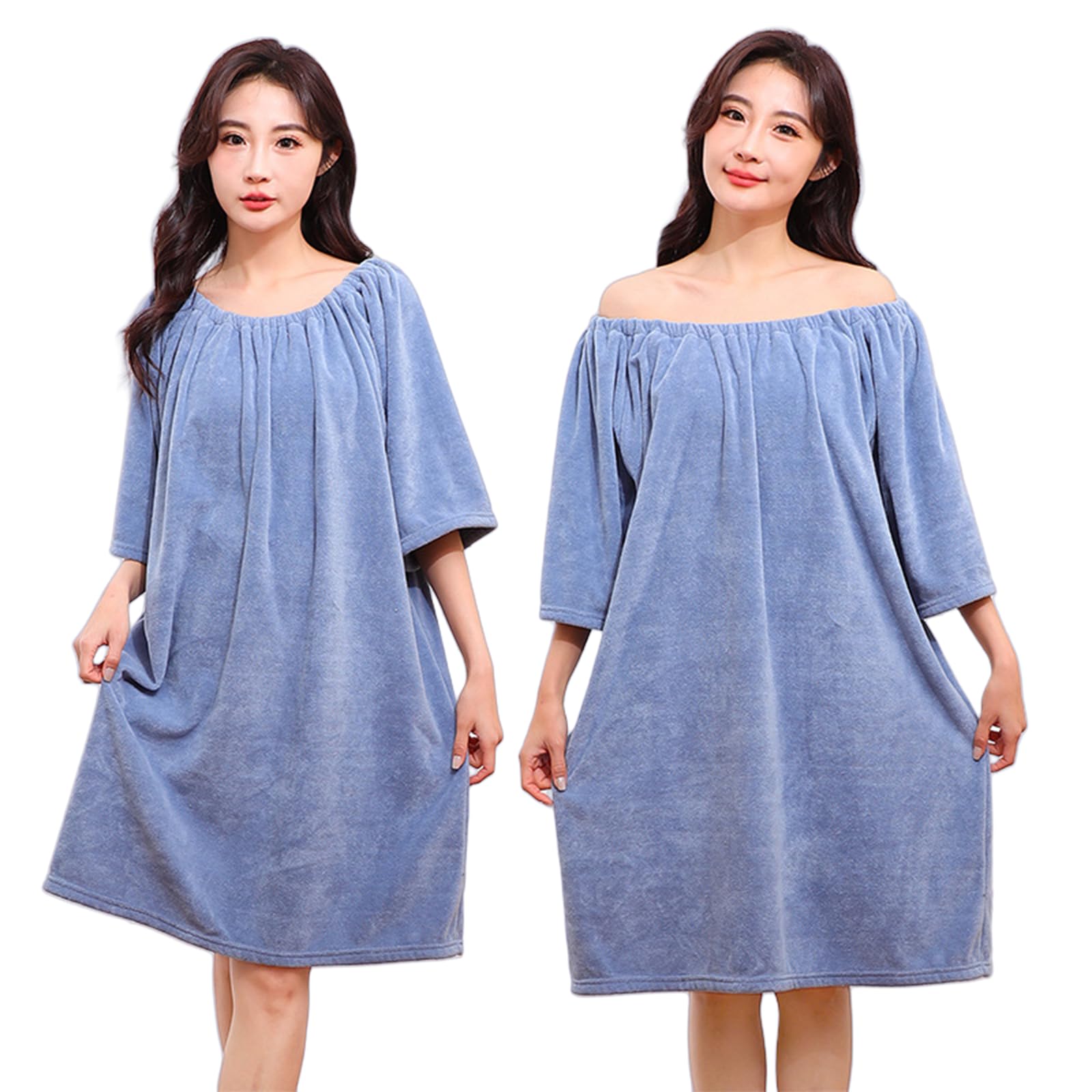 Summer Bathrobe, Women's, Off Shoulder, For Adults, Terry Cloth, Pullover, Water Absorbent, Quick Drying, Bathrobe, Bathrobe, Pool, Hot Springs, Gym, Travel, Fluffy, Change Towel blue Free size
