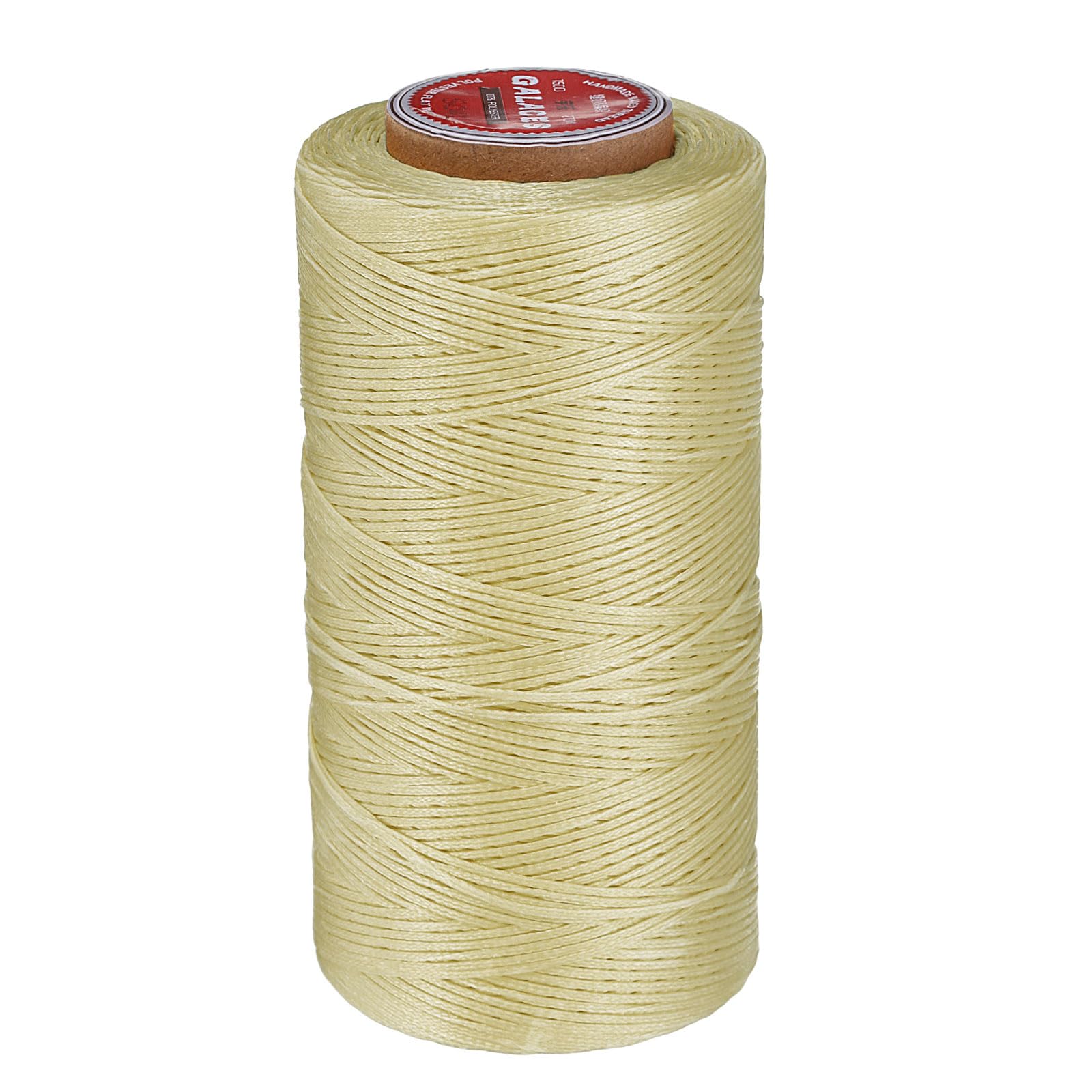 uxcell Flat Leather Sewing Wax Thread 270m / 295yd Polyester Wax String 150D Wax Stitching Cord Leather Craft Bound Bracelet Braided Apricot