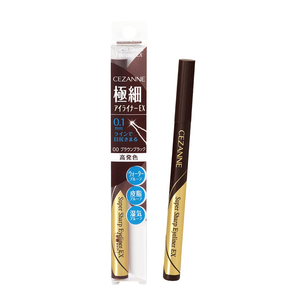 Cezanne Extra Fine Eyeliner EX 00 Brown Black 0.01 oz Liquid Eyeliner Waterproof Moisture Proof High Color 00 brown black 0.48 ml (x1)