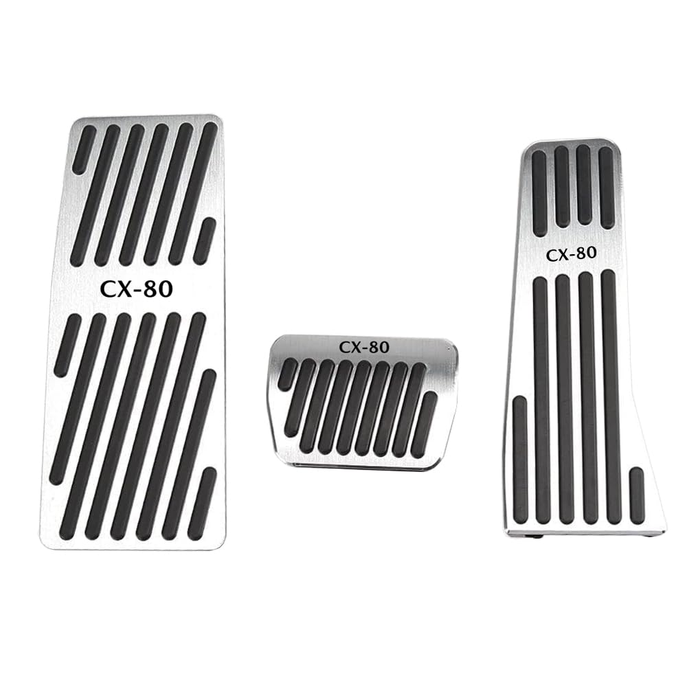 Mazda CX-80 KL Series (October 2024 onward), Aluminum Pedal, Pedal Cover, No Tools Required, Specially Designed, Brake, Accelerator Cover, Scratch Resistant, Stain Resistant, Non-slip, 3-Piece CX-80 Silver