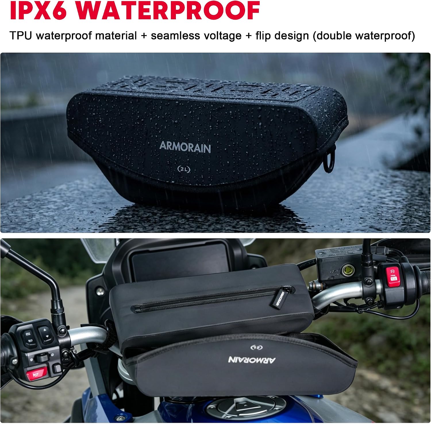 ARMOURIAN Motorcycle Handlebar Trail Pack Передняя СУМКА для хранения, универсальная для любого велосипеда С плечевым ремнем, идеально подходящая для приключений, фото 3