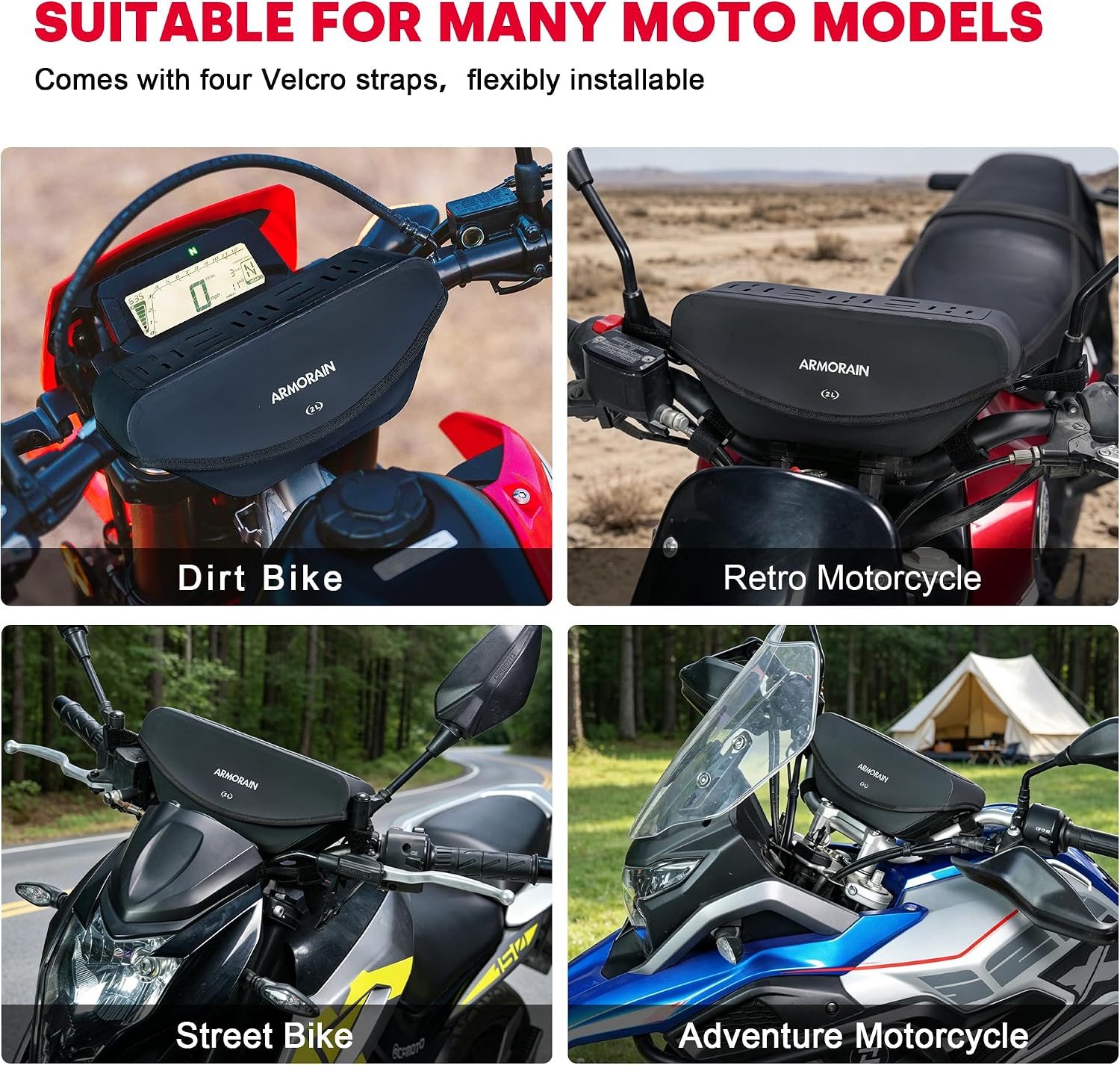 ARMOURIAN Motorcycle Handlebar Trail Pack Передняя СУМКА для хранения, универсальная для любого велосипеда С плечевым ремнем, идеально подходящая для приключений, фото 4