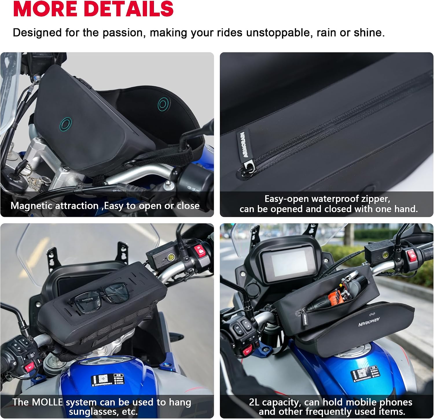 ARMOURIAN Motorcycle Handlebar Trail Pack Передняя СУМКА для хранения, универсальная для любого велосипеда С плечевым ремнем, идеально подходящая для приключений, фото 7