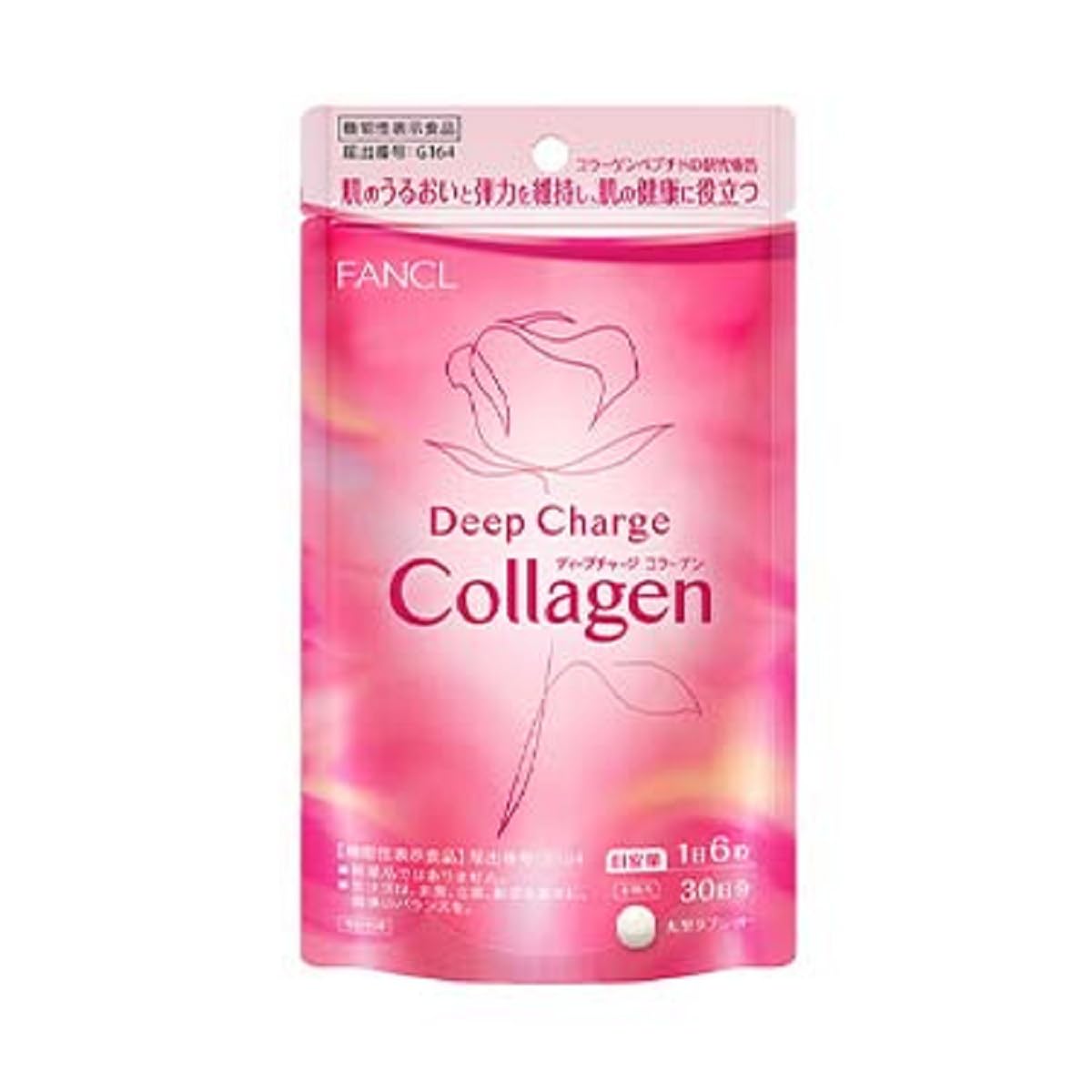 FANCL Deep Charge Collagen, 30-Day Supply [Food Product with Functional Claims], Includes Information Letter, Supplement (Vitamin C/Moisture) 180粒 (x 1)
