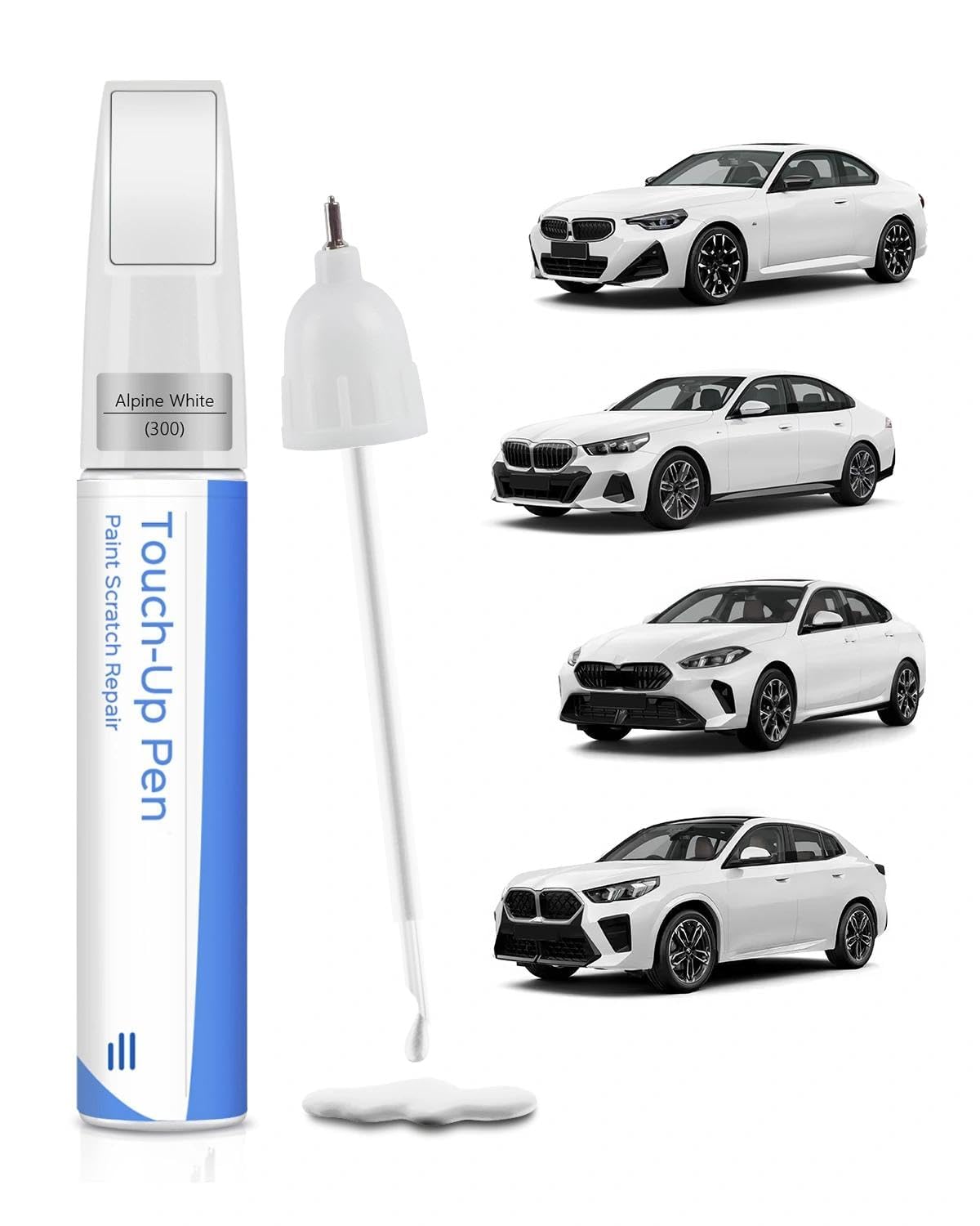 BMW Compatible 300 Alpine White Dedicated 2-in-1 Pen & Brush, Precision Color Scheme, Genuine Paint, Touch Up Pen, Professional Repair Scratches & Flakes, Waterproof, Quick-Drying BMW 300 Alpine White