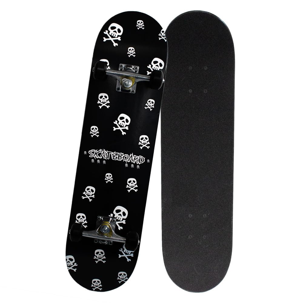 A-ITEM Skateboard for Beginners for Kids, 31 x 8 Inches, Finished Product, Beginners, Beginners, Kids, Skateboarding, Present, Street Trick, Deck, Wheel, Freestyle (Skull)